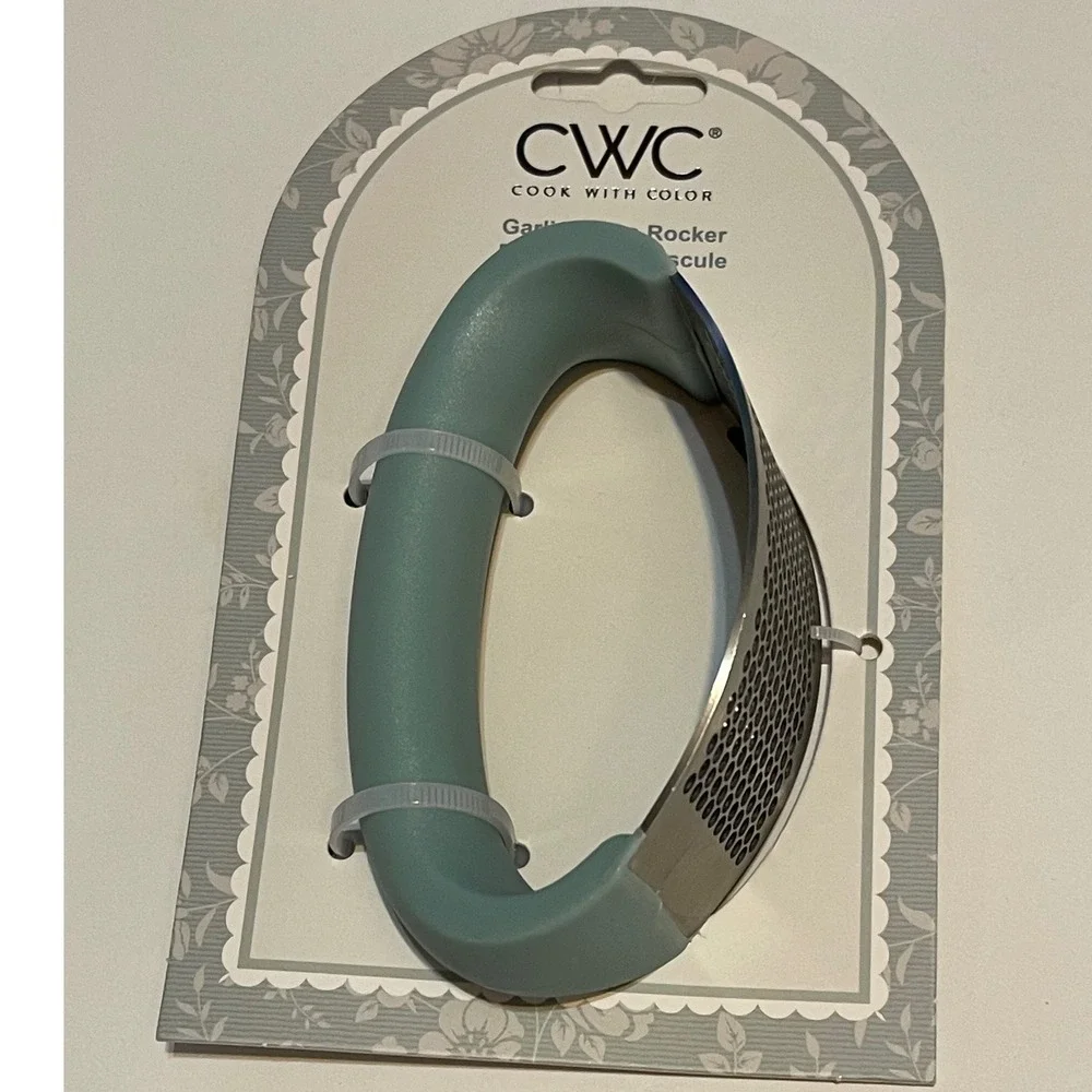 CWC Garlic Press Rocker Sage Green Stainless Steel Silicone Manual Mincer SPGMSH